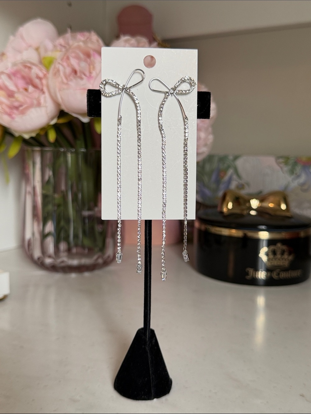 BaubleBar Silver Ribbon Drop Crystal Earrings